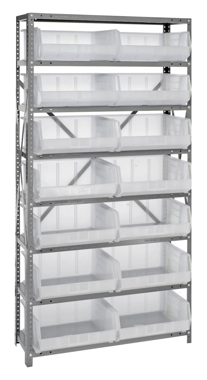 Shelving Unit, 12"D x 36"L x 75"H, heavy duty, Gray, Clear, Carbon Steel, QSBU-250CL
