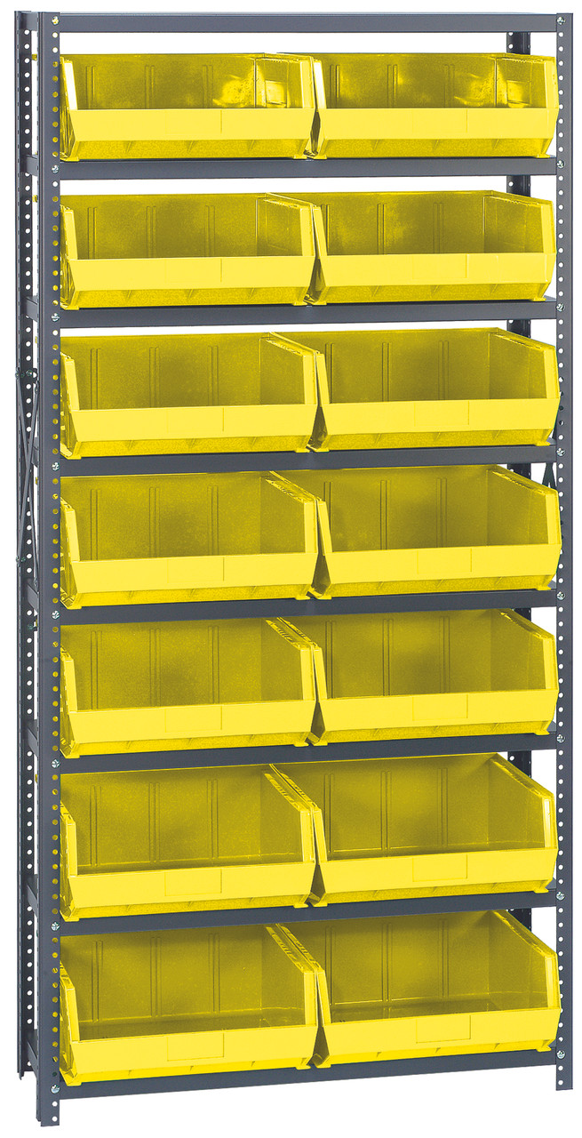 Shelving Unit, 12"D x 36"L x 75"H, heavy duty, Gray, Yellow, Carbon Steel, QSBU-250YL