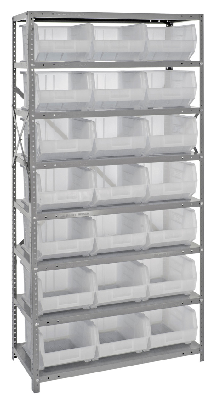 Shelving Unit, 18"D x 36"L x 75"H, heavy duty, Gray, Clear, Carbon Steel, QSBU-255CL