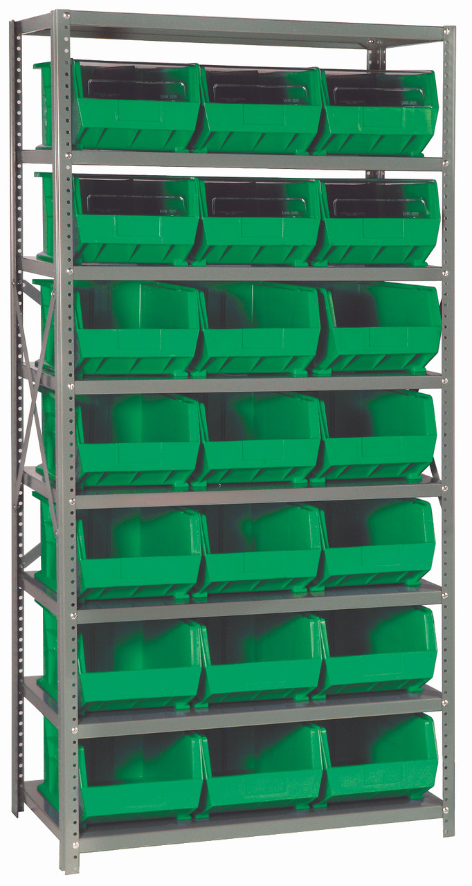 Shelving Unit, 18"D x 36"L x 75"H, heavy duty, Gray, Green, Carbon Steel, QSBU-255GN