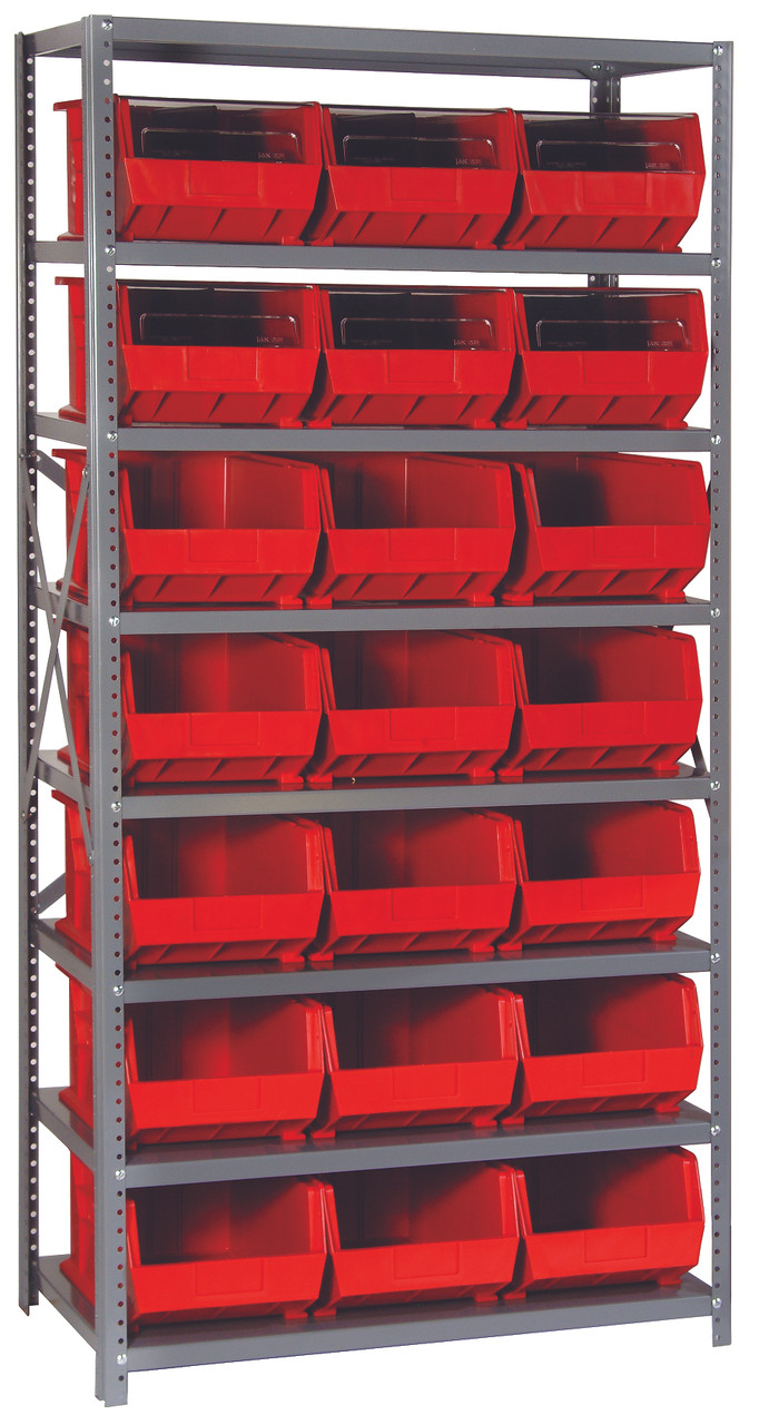 Shelving Unit, 18"D x 36"L x 75"H, heavy duty, Gray, Red, Carbon Steel, QSBU-255RD