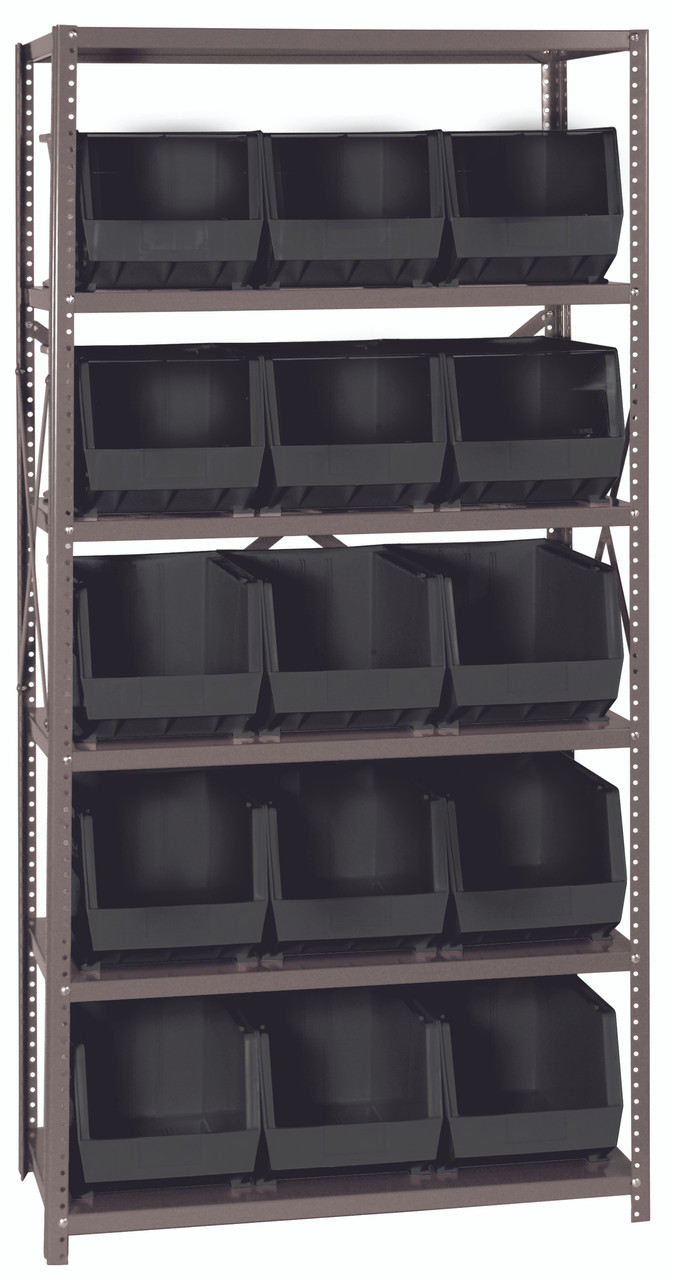 Shelving Unit, 18"D x 36"L x 75"H, heavy duty, Gray, Black, Carbon Steel, QSBU-260BK