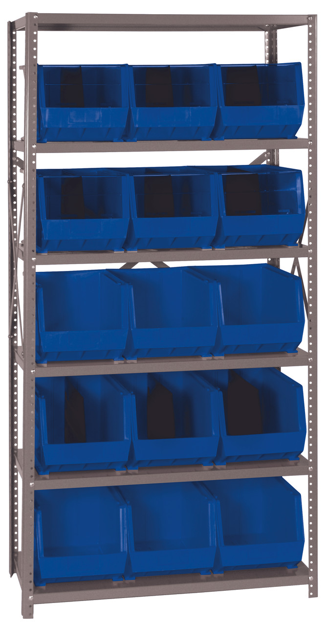 Shelving Unit, 18"D x 36"L x 75"H, heavy duty, Gray, Blue, Carbon Steel, QSBU-260BL
