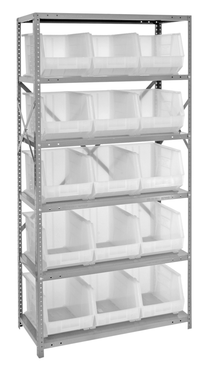 Shelving Unit, 18"D x 36"L x 75"H, heavy duty, Gray, Clear, Carbon Steel, QSBU-260CL