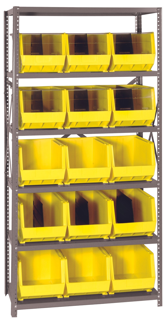 Shelving Unit, 18"D x 36"L x 75"H, heavy duty, Gray, Yellow, Carbon Steel, QSBU-260YL