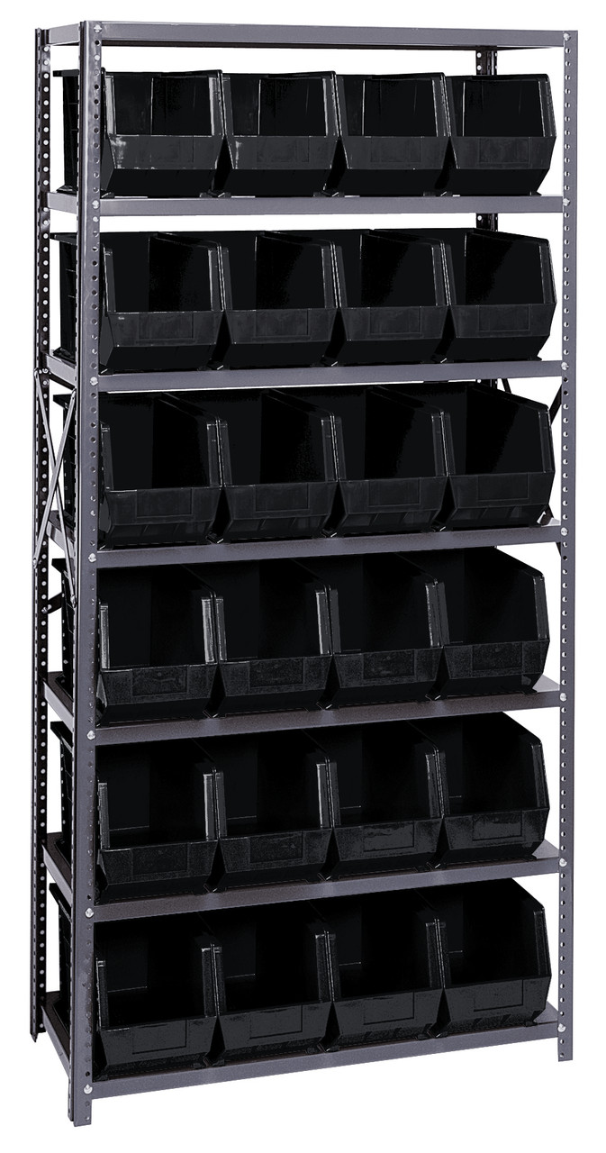 Shelving Unit, 18"D x 36"L x 75"H, heavy duty, Gray, Black, Carbon Steel, QSBU-265BK