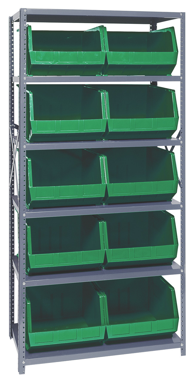 Shelving Unit, 18"D x 36"L x 75"H, heavy duty, Gray, Green, Carbon Steel, QSBU-270GN