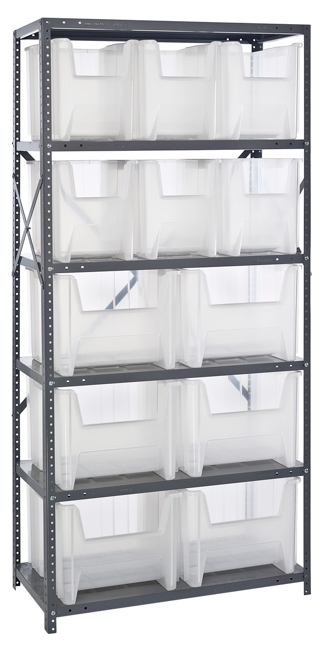 Shelving Unit, 18"D x 36"L x 75"H, heavy duty, Gray, Clear, Carbon Steel, QSBU-600800CL