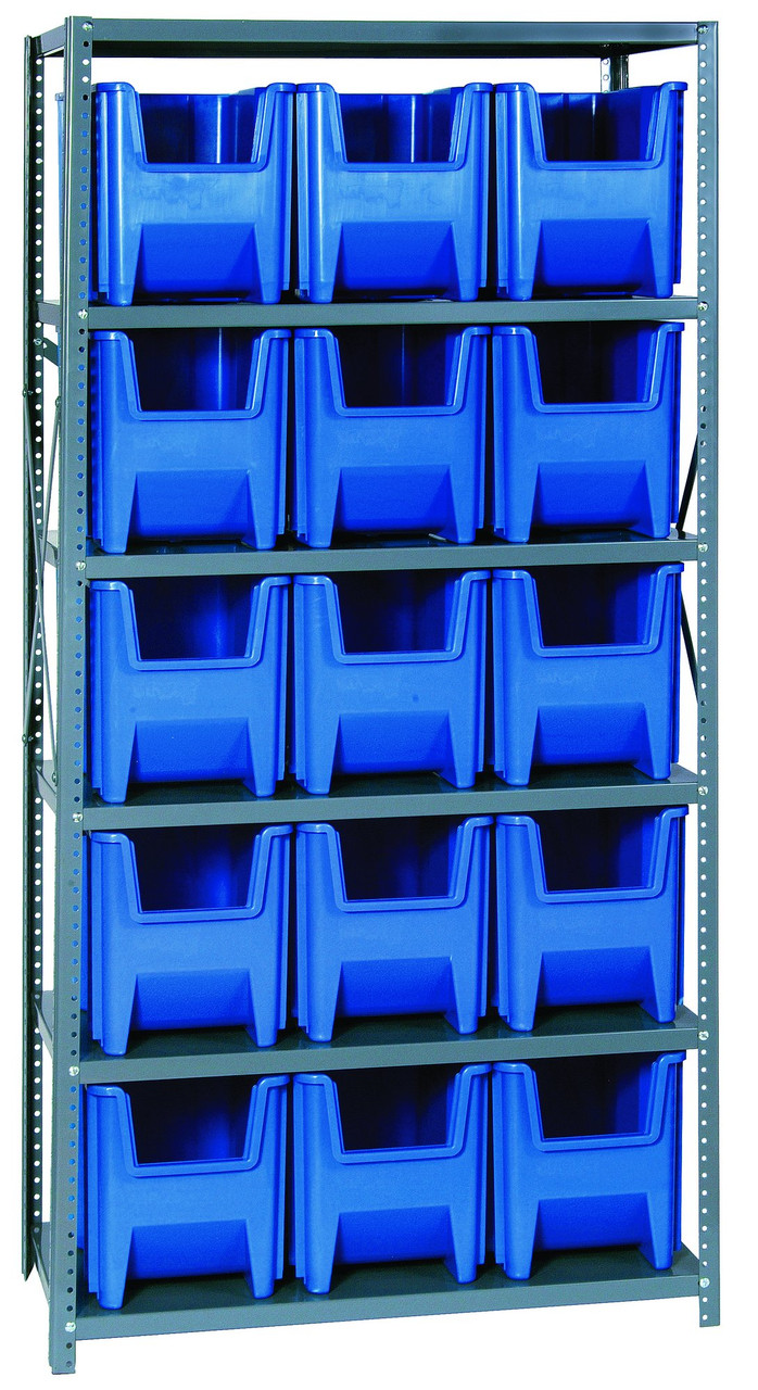 Shelving Unit, 18"D x 36"L x 75"H, heavy duty, Gray, Blue, Carbon Steel, QSBU-600BL