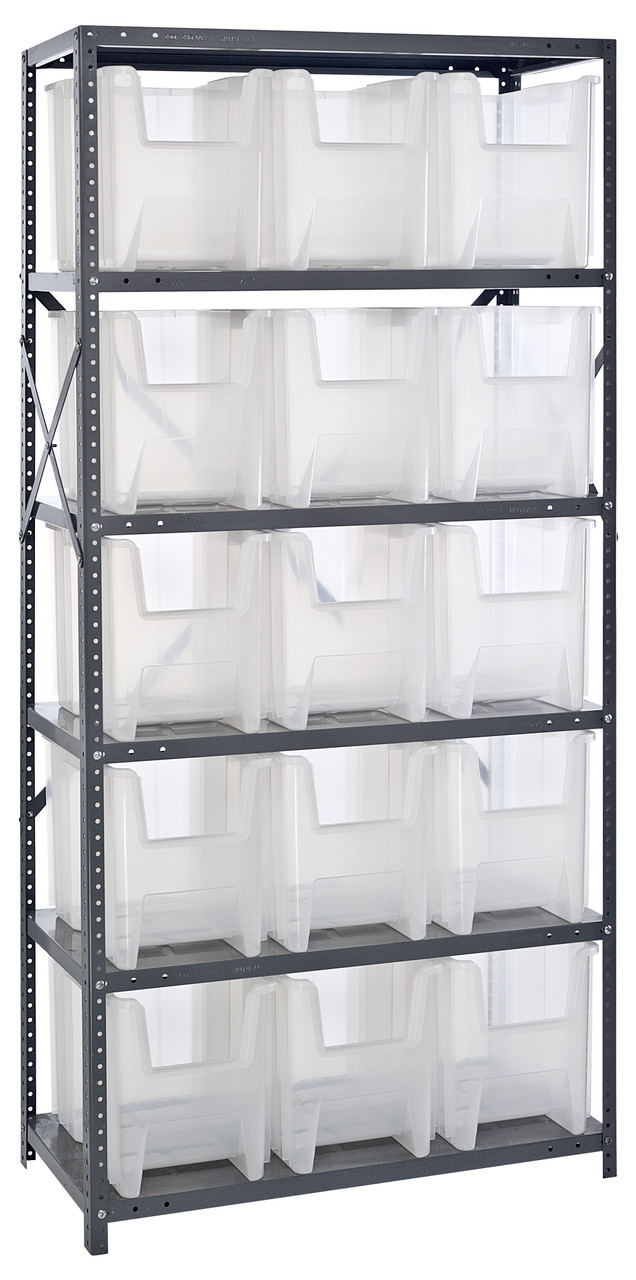 Shelving Unit, 18"D x 36"L x 75"H, heavy duty, Gray, Clear, Carbon Steel, QSBU-600CL