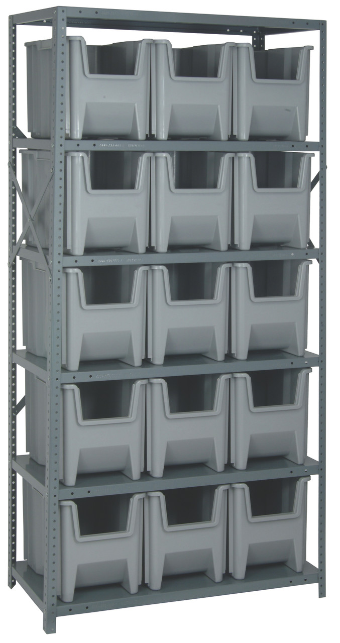 Shelving Unit, 18"D x 36"L x 75"H, heavy duty, Gray, Gray, Carbon Steel, QSBU-600GY