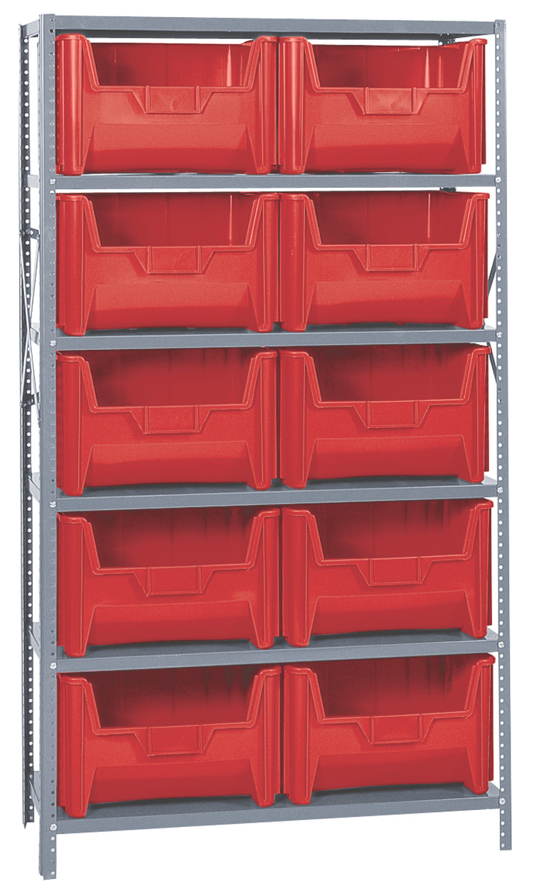 Shelving Unit, 18"D x 42"L x 75"H, heavy duty, Gray, Red, Carbon Steel, QSBU-700RD