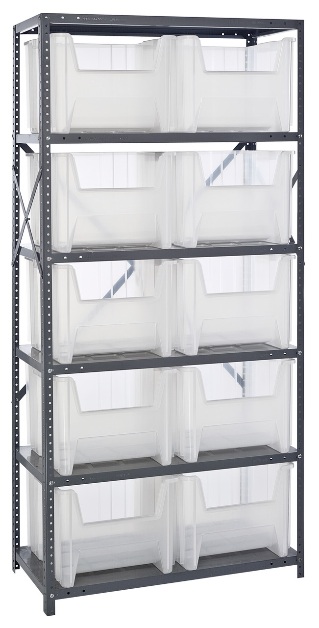 Shelving Unit, 18"D x 36"L x 75"H, heavy duty, Gray, Clear, Carbon Steel, QSBU-800CL