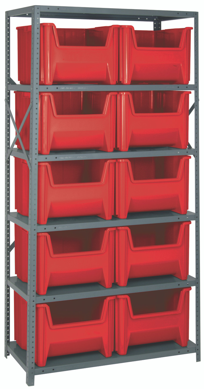 Shelving Unit, 18"D x 36"L x 75"H, heavy duty, Gray, Red, Carbon Steel, QSBU-800RD