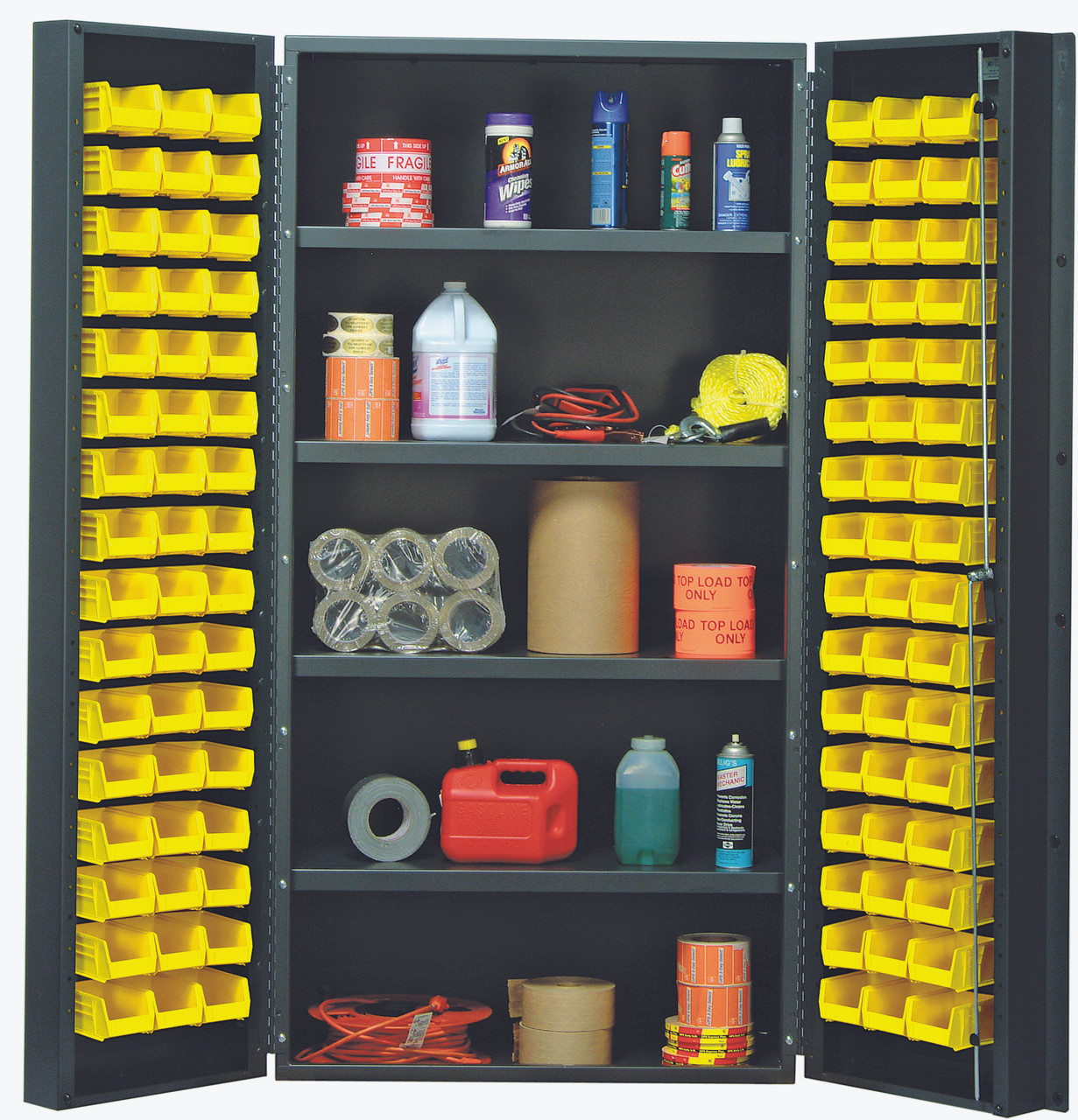 Heavy-Duty 36" Bin Cabinet, 36"W x 24"D x 72"H, 800 lb. capacity per interior shelf, Gray, Yellow, Carbon Steel, QSC-36-96-4ISYL