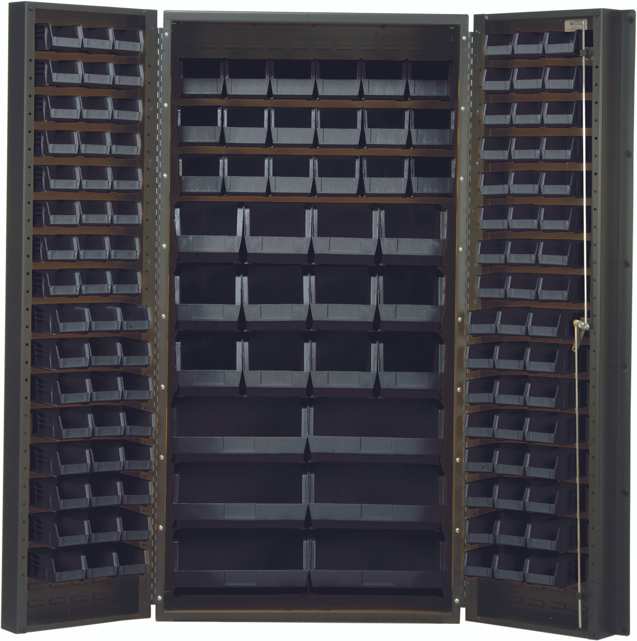 Heavy-Duty 36" Bin Cabinet, 36"W x 24"D x 72"H, 14 gauge all welded construction, Gray, Black, Carbon Steel, QSC-36BK