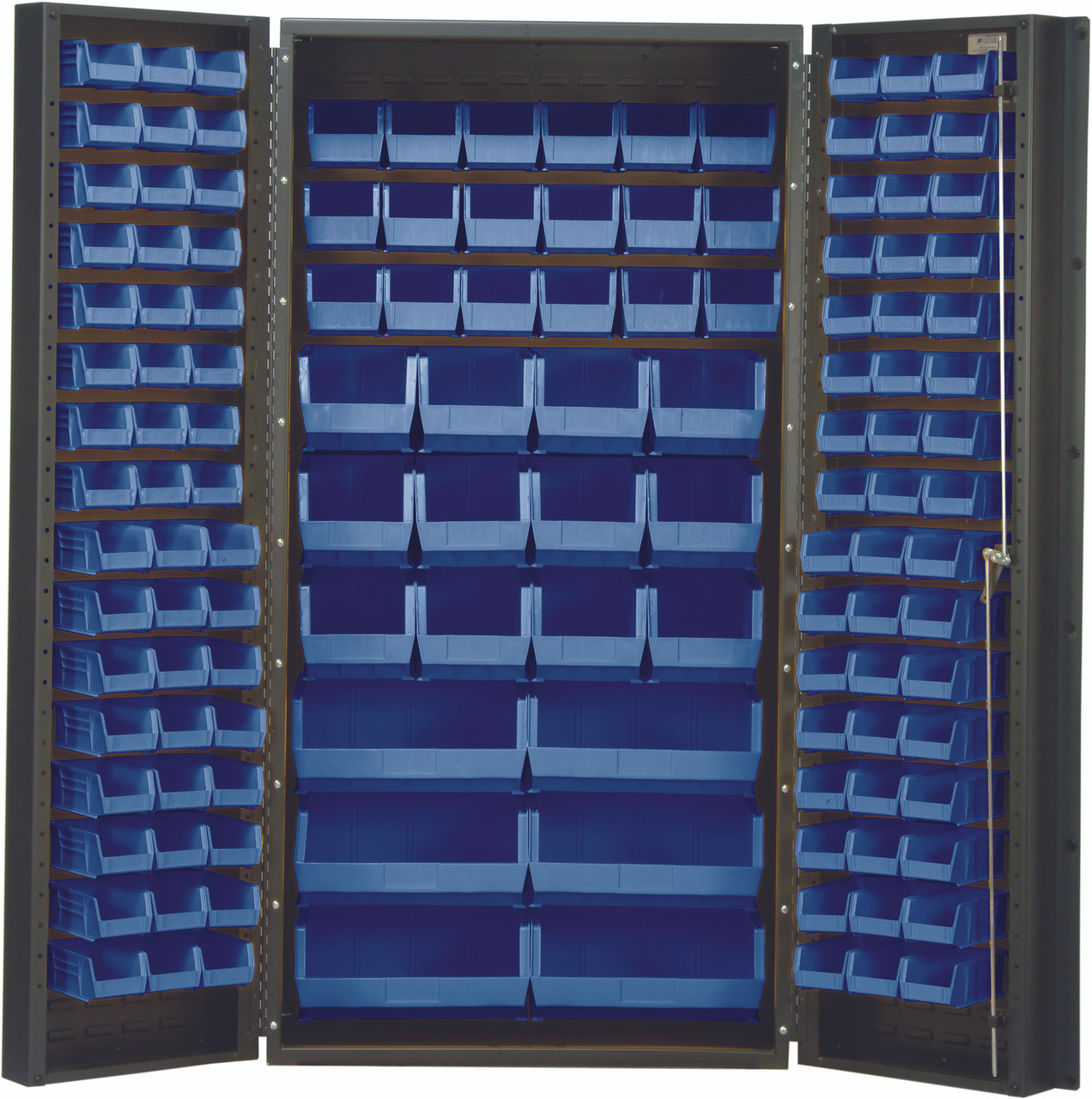 Heavy-Duty 36" Bin Cabinet, 36"W x 24"D x 72"H, 14 gauge all welded construction, Gray, Blue, Carbon Steel, QSC-36BL