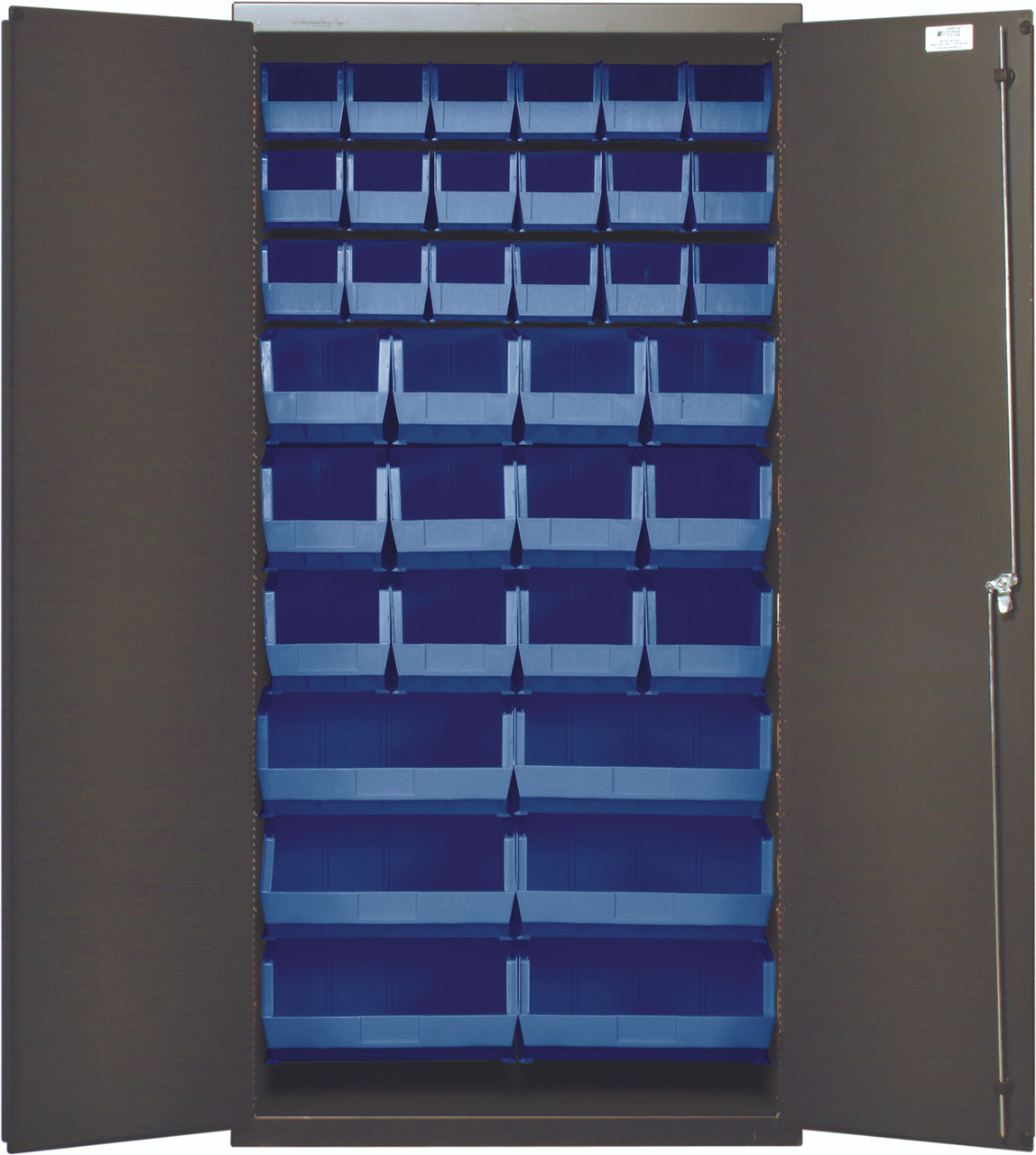 Heavy-Duty 36" Bin Cabinet, 36"W x 18"D x 72"H, 14 gauge all welded construction, Gray, Blue, Carbon Steel, QSC-36-FDBL