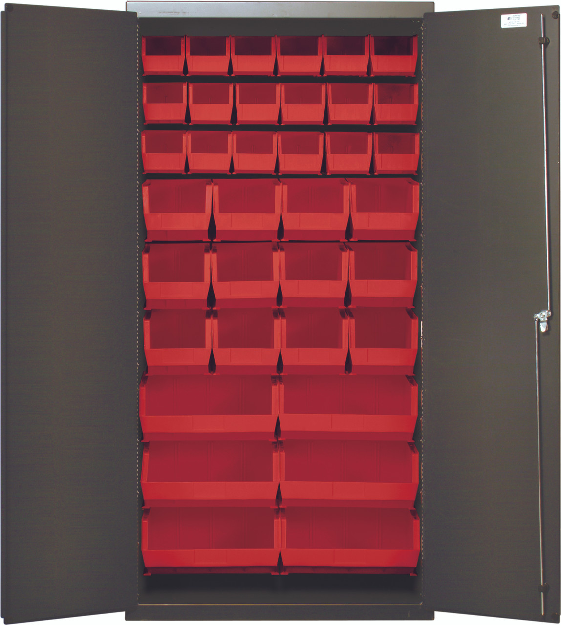 Heavy-Duty 36" Bin Cabinet, 36"W x 18"D x 72"H, 14 gauge all welded construction, Gray, Red, Carbon Steel, QSC-36-FDRD