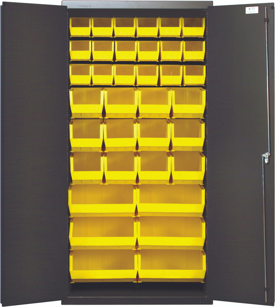 Heavy-Duty 36" Bin Cabinet, 36"W x 18"D x 72"H, 14 gauge all welded construction, Gray, Yellow, Carbon Steel, QSC-36-FDYL