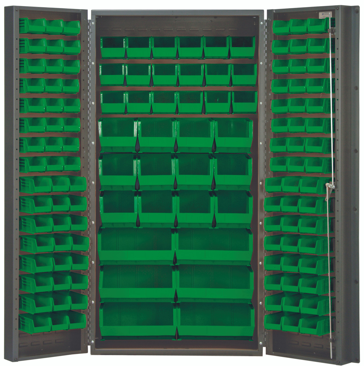Heavy-Duty 36" Bin Cabinet, 36"W x 24"D x 72"H, 14 gauge all welded construction, Gray, Green, Carbon Steel, QSC-36GN