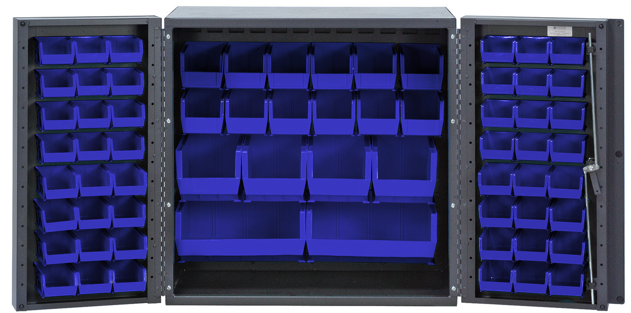 Heavy-Duty 36" Bin Cabinet, 36"W x 24"D x 36"H, 14 gauge all welded construction, Gray, Blue, Carbon Steel, QSC-36-MINBL