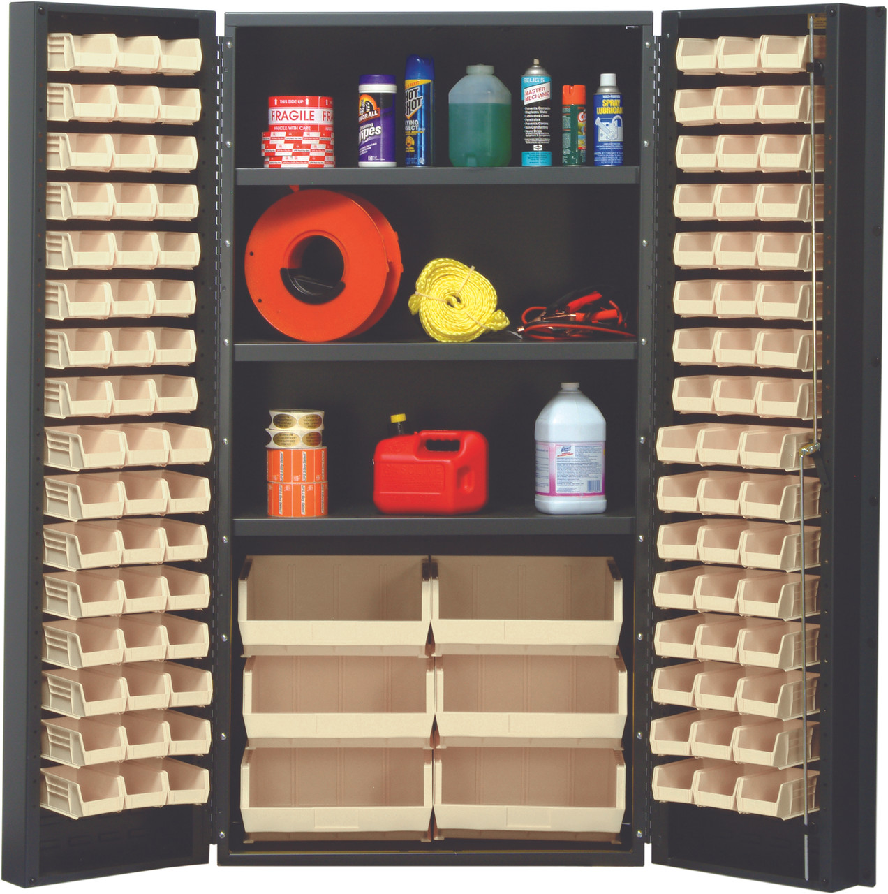Heavy-Duty 36" Bin Cabinet, 36"W x 24"D x 72"H, 800 lb. capacity per interior shelf, Gray, Ivory, Carbon Steel, QSC-36S-38IV