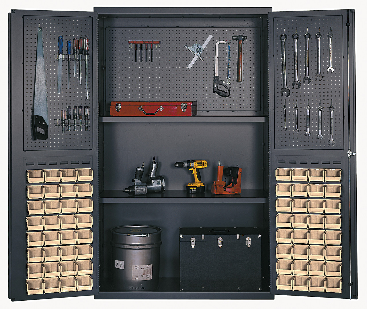 Heavy-Duty 48" Bin Cabinet, 48"W x 24"D x 78"H, 400 lb. capacity per interior shelf, Gray, Ivory, Carbon Steel, QSC-4805IV