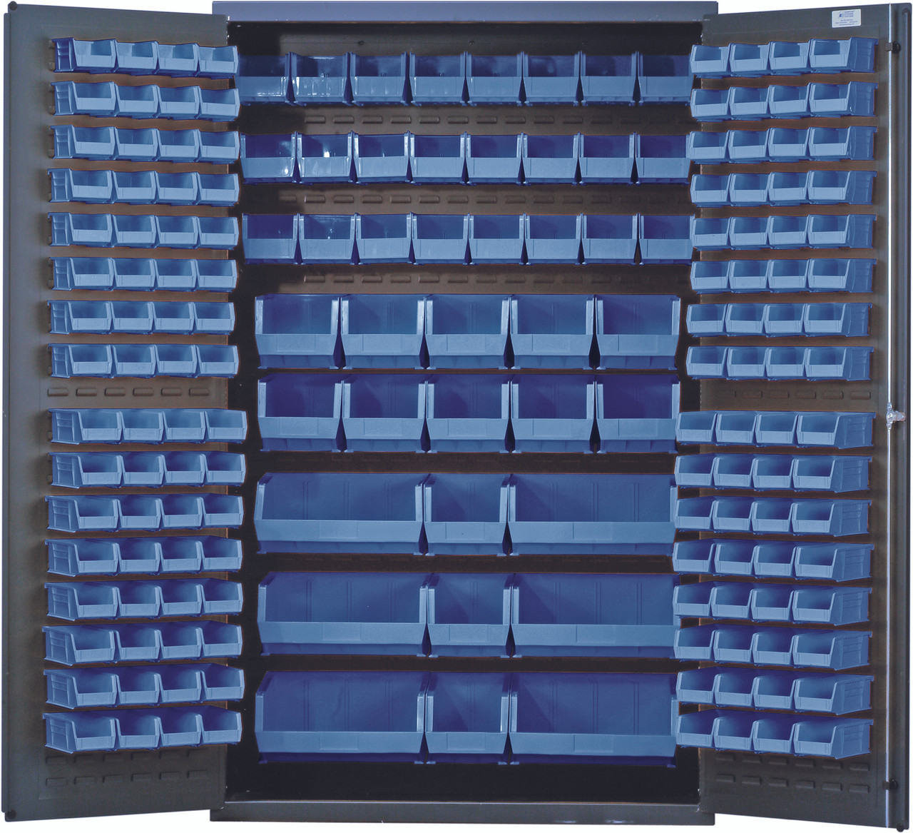 Heavy-Duty 48" Bin Cabinet, 48"W x 24"D x 78"H, 14 gauge all welded construction, Gray, Blue, Carbon Steel, QSC-48BL