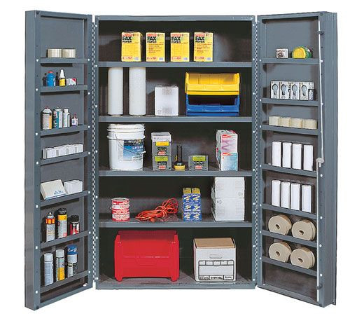Heavy-Duty 48" Cabinet, 48"W x 24"D x 84"H, 400 lb. capacity per interior and 60 lb. per door shelf, Gray, 0, Carbon Steel, QSC-4IS-14DS