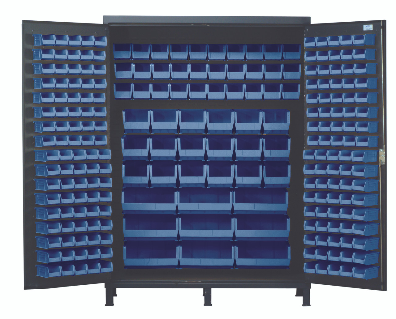Heavy-Duty 60" Bin Cabinet, 60"W x 24"D x 84"H, 14 gauge all welded construction, Gray, Blue, Carbon Steel, QSC-60BL
