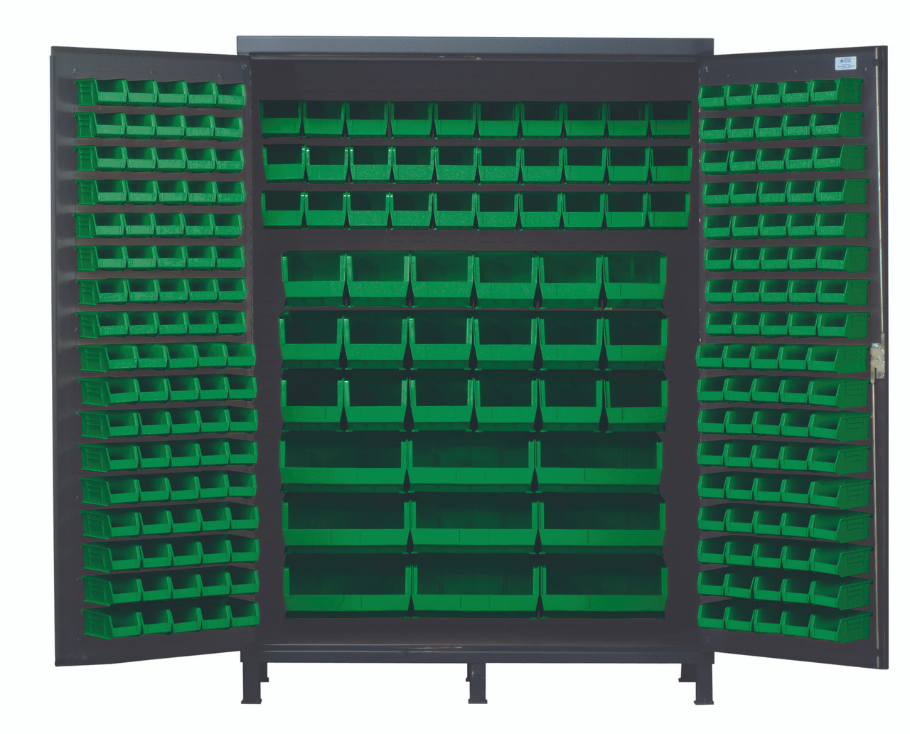 Heavy-Duty 60" Bin Cabinet, 60"W x 24"D x 84"H, 14 gauge all welded construction, Gray, Green, Carbon Steel, QSC-60GN