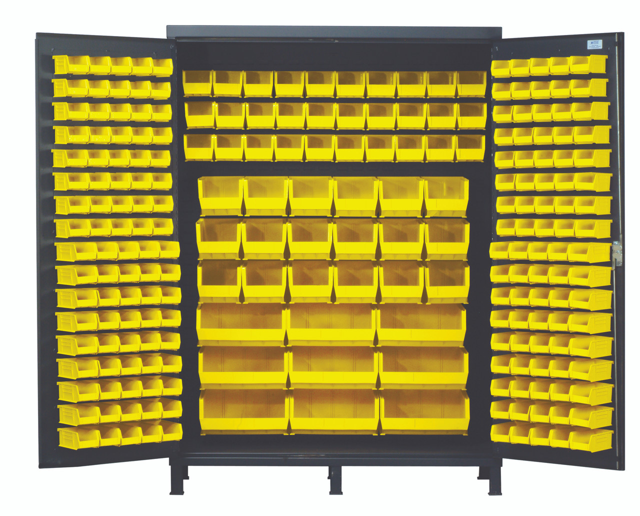 Heavy-Duty 60" Bin Cabinet, 60"W x 24"D x 84"H, 14 gauge all welded construction, Gray, Yellow, Carbon Steel, QSC-60YL
