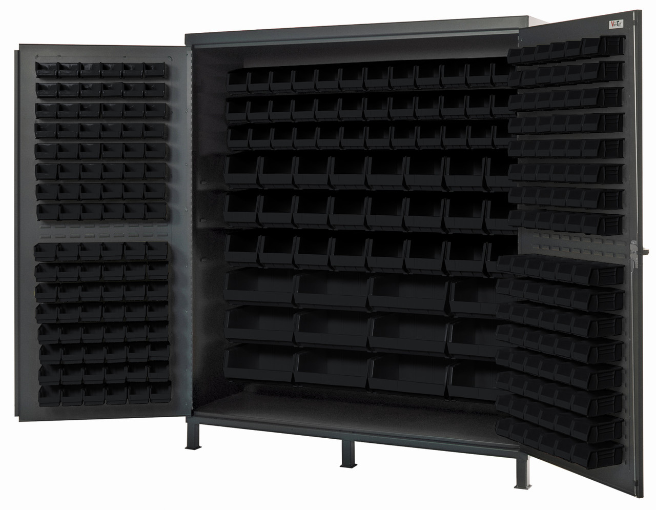 Heavy-Duty 72" Bin Cabinet, 72"W x 24"D x 84"H, 14 gauge all welded construction, Gray, Black, Carbon Steel, QSC-72-136BK