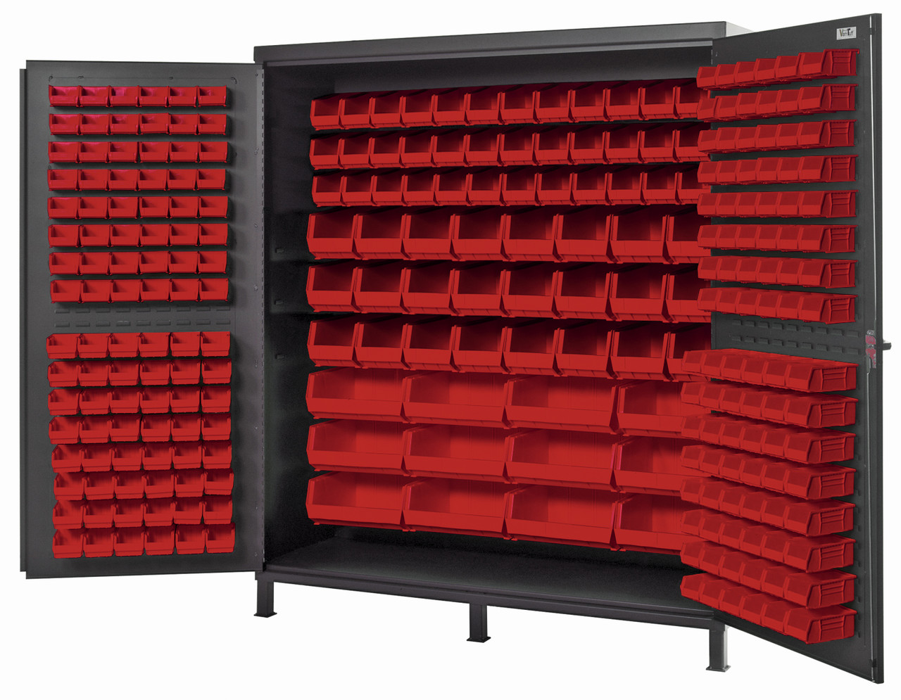 Heavy-Duty 72" Bin Cabinet, 72"W x 24"D x 84"H, 14 gauge all welded construction, Gray, Red, Carbon Steel, QSC-72RD