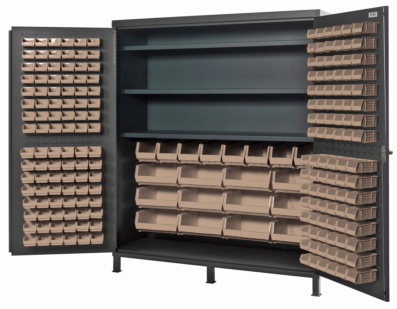 Heavy-Duty 72" Bin Cabinet, 72"W x 24"D x 84"H, 500 lb. capacity per interior shelf, Gray, Clear, Carbon Steel, QSC-72SCL