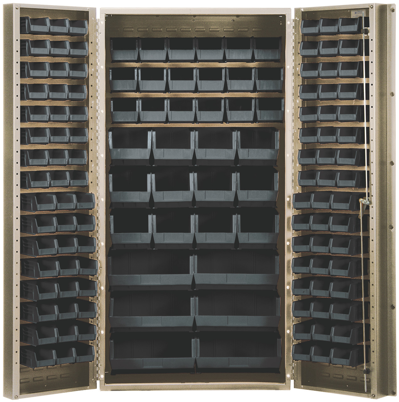 Heavy-Duty 36" Bin Cabinet, 36"W x 24"D x 72"H, 14 gauge all welded construction, Beige, Black, Carbon Steel, QSC-BG-36-68BK