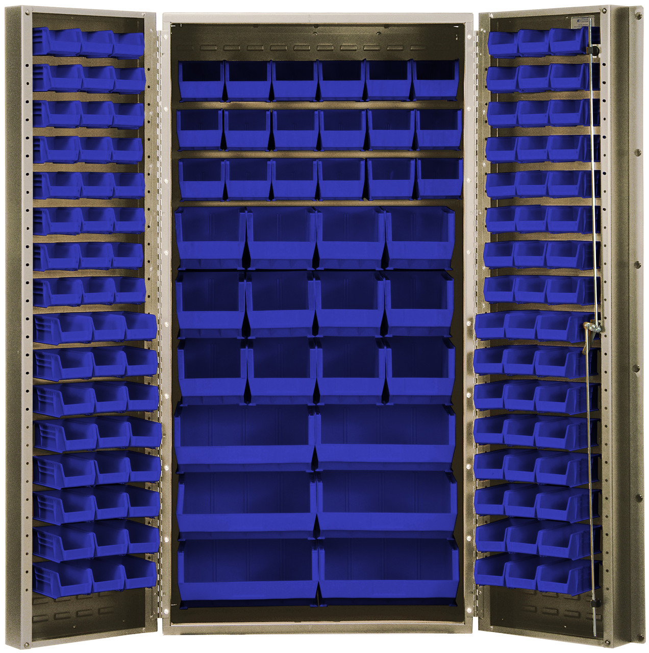 Heavy-Duty 36" Bin Cabinet, 36"W x 24"D x 72"H, 14 gauge all welded construction, Beige, Blue, Carbon Steel, QSC-BG-36-68BL