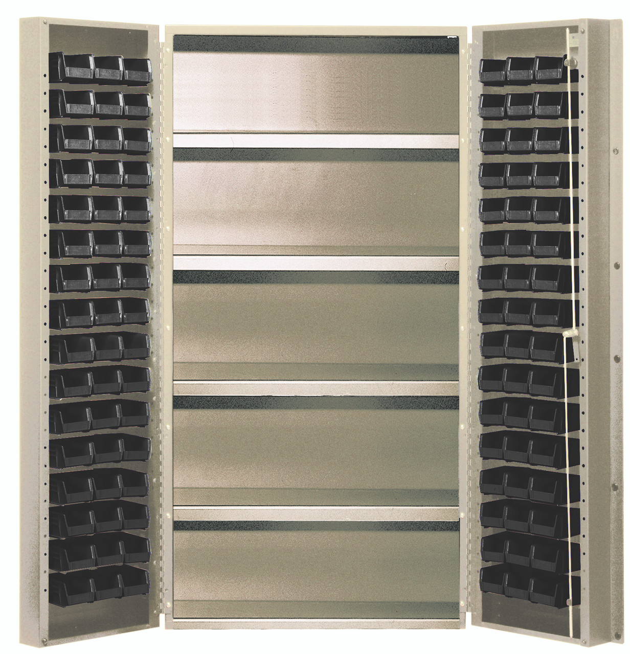 Heavy-Duty 36" Bin Cabinet, 36"W x 24"D x 72"H, 800 lb. capacity per interior shelf, Beige, Black, Carbon Steel, QSC-BG-36-96-4ISBK