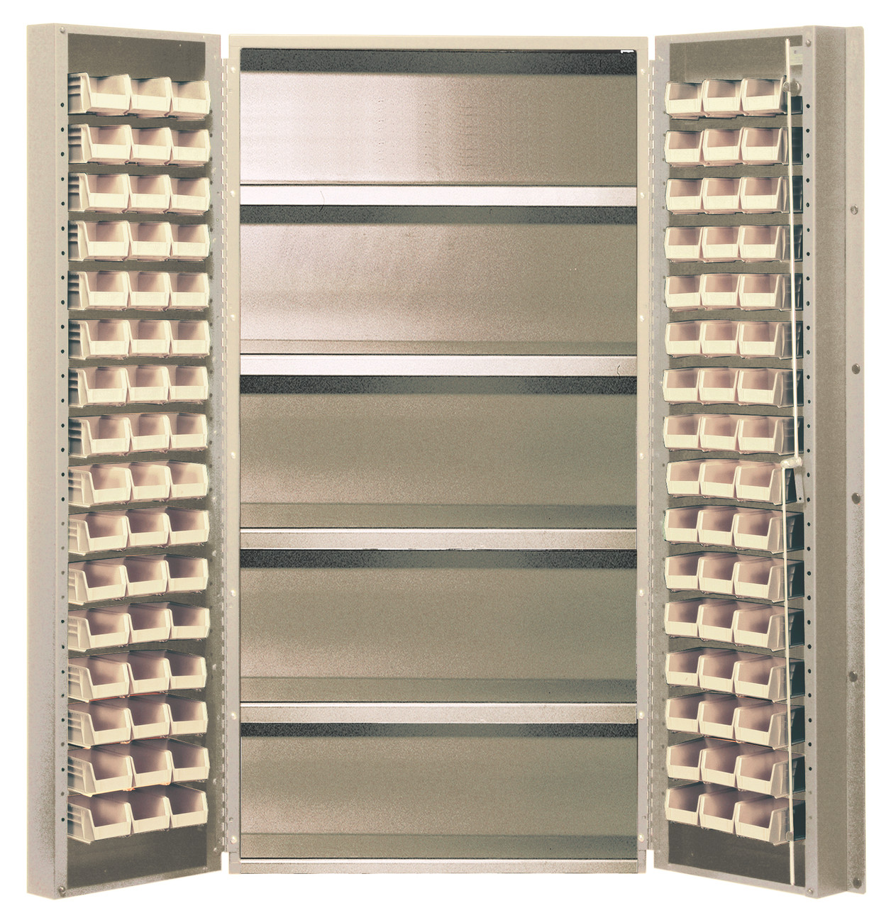 Heavy-Duty 36" Bin Cabinet, 36"W x 24"D x 72"H, 800 lb. capacity per interior shelf, Beige, Clear, Carbon Steel, QSC-BG-36-96-4ISCL