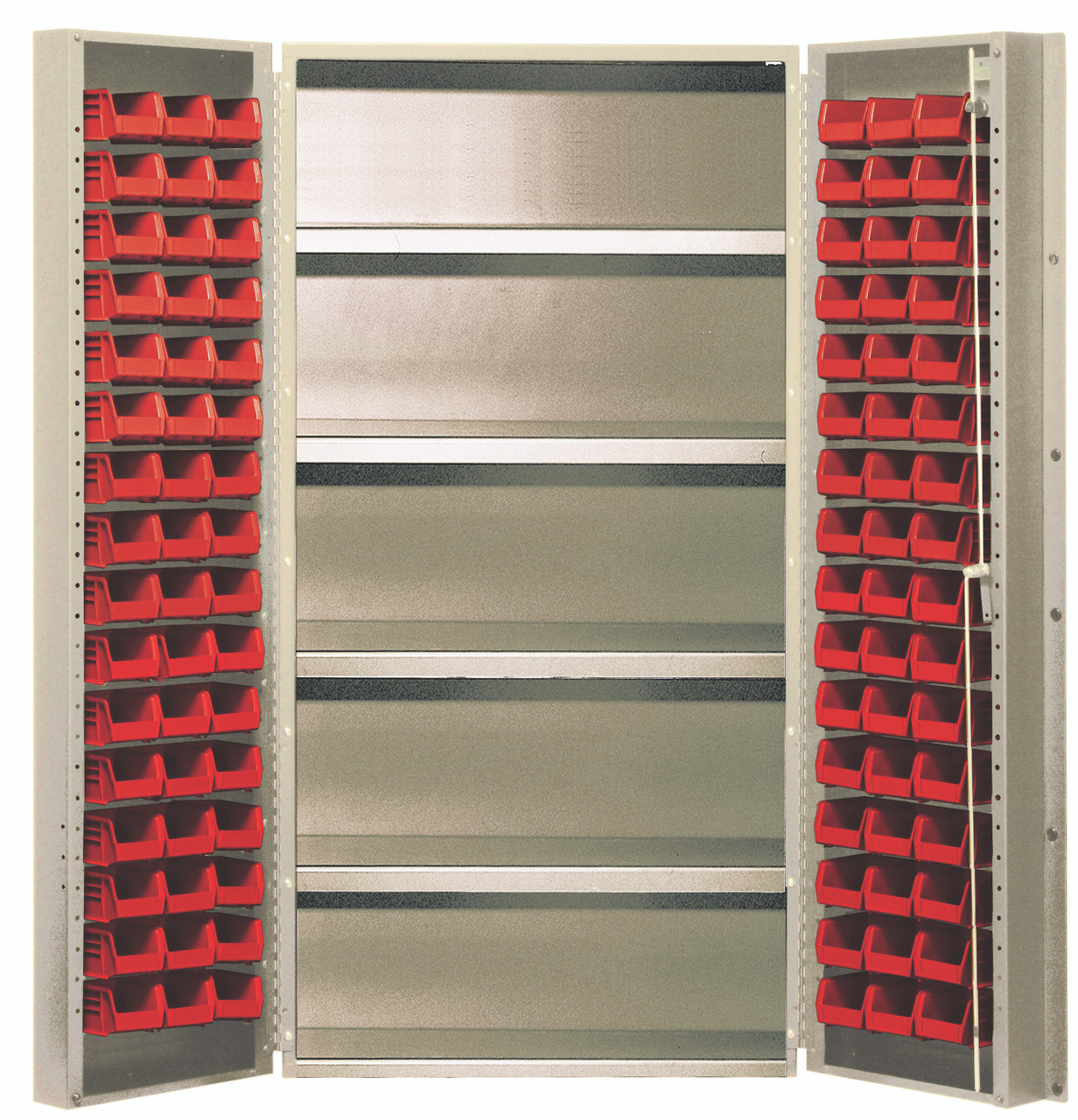 Heavy-Duty 36" Bin Cabinet, 36"W x 24"D x 72"H, 800 lb. capacity per interior shelf, Beige, Red, Carbon Steel, QSC-BG-36-96-4ISRD