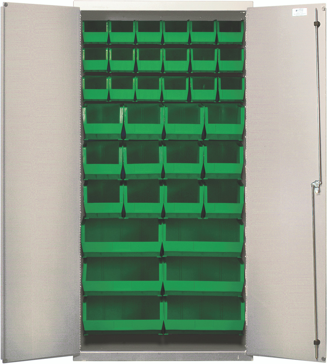 Heavy-Duty 36" Bin Cabinet, 36"W x 18"D x 72"H, 14 gauge all welded construction, Beige, Green, Carbon Steel, QSC-BG-36-FDGN