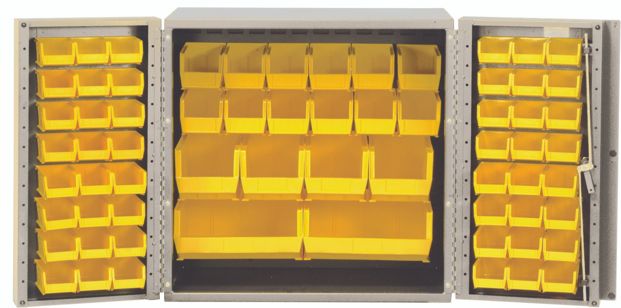 Heavy-Duty 36" Bin Cabinet, 36"W x 24"D x 36"H, 14 gauge all welded construction, Beige, Yellow, Carbon Steel, QSC-BG-36-MINYL