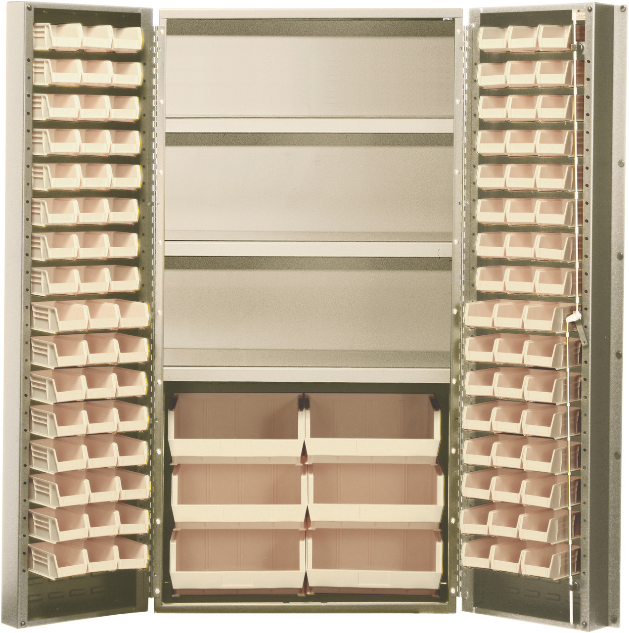 Heavy-Duty 36" Bin Cabinet, 36"W x 24"D x 72"H, 800 lb. capacity per interior shelf, Beige, Clear, Carbon Steel, QSC-BG-36SCL
