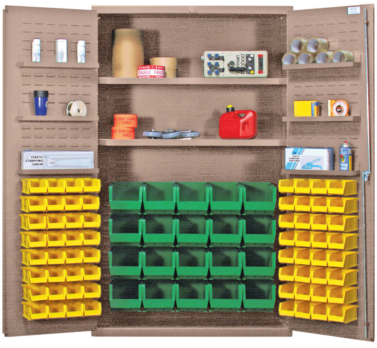 Heavy-Duty 48" Bin Cabinet, 48"W x 24"D x 78"H, 400 lb. capacity per interior and 60 lb. per door shelf, Beige, Blue, Carbon Steel, QSC-BG-4804BL