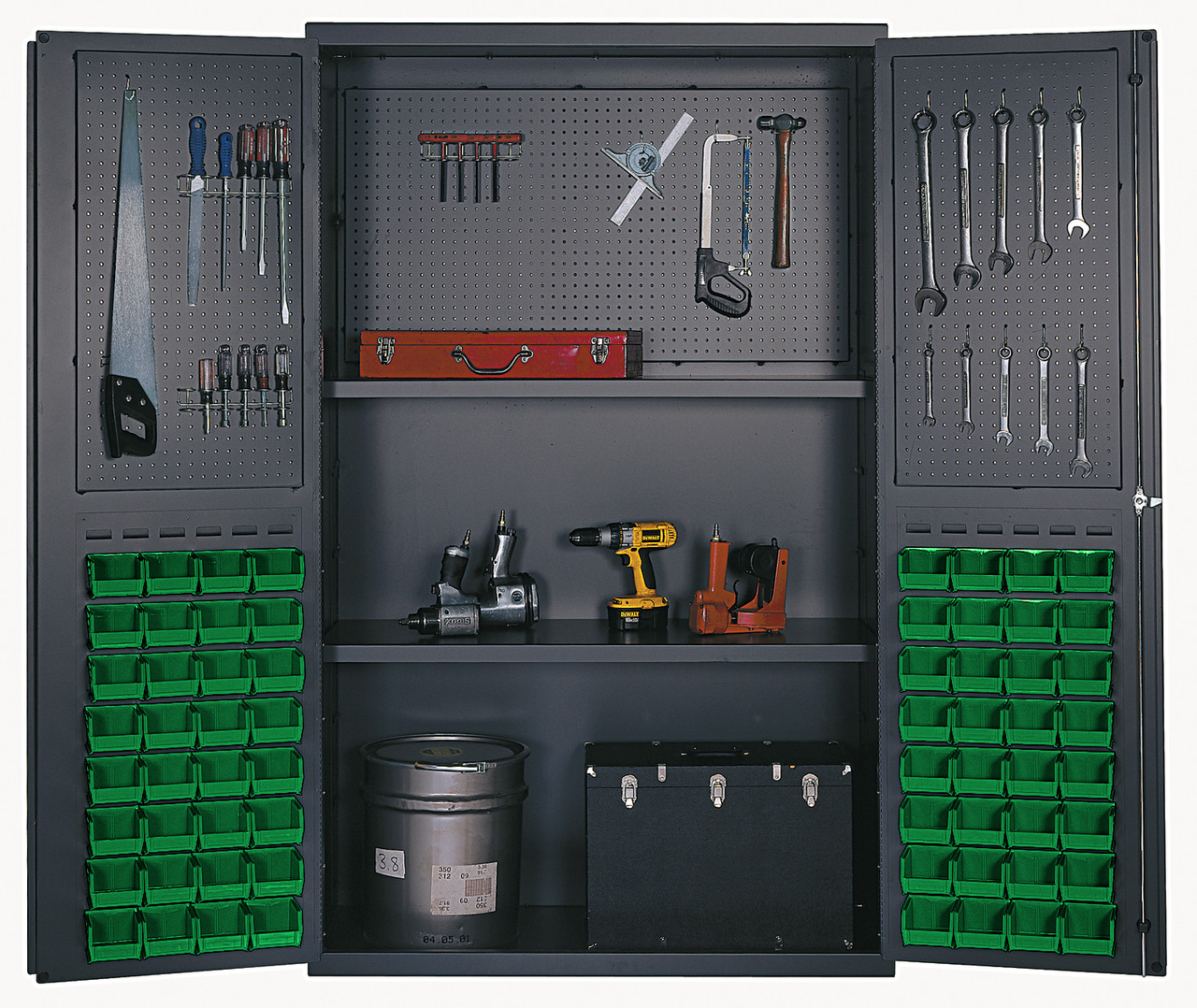 Heavy-Duty 48" Bin Cabinet, 48"W x 24"D x 78"H, 400 lb. capacity per interior shelf, Beige, Green, Carbon Steel, QSC-BG-4805GN