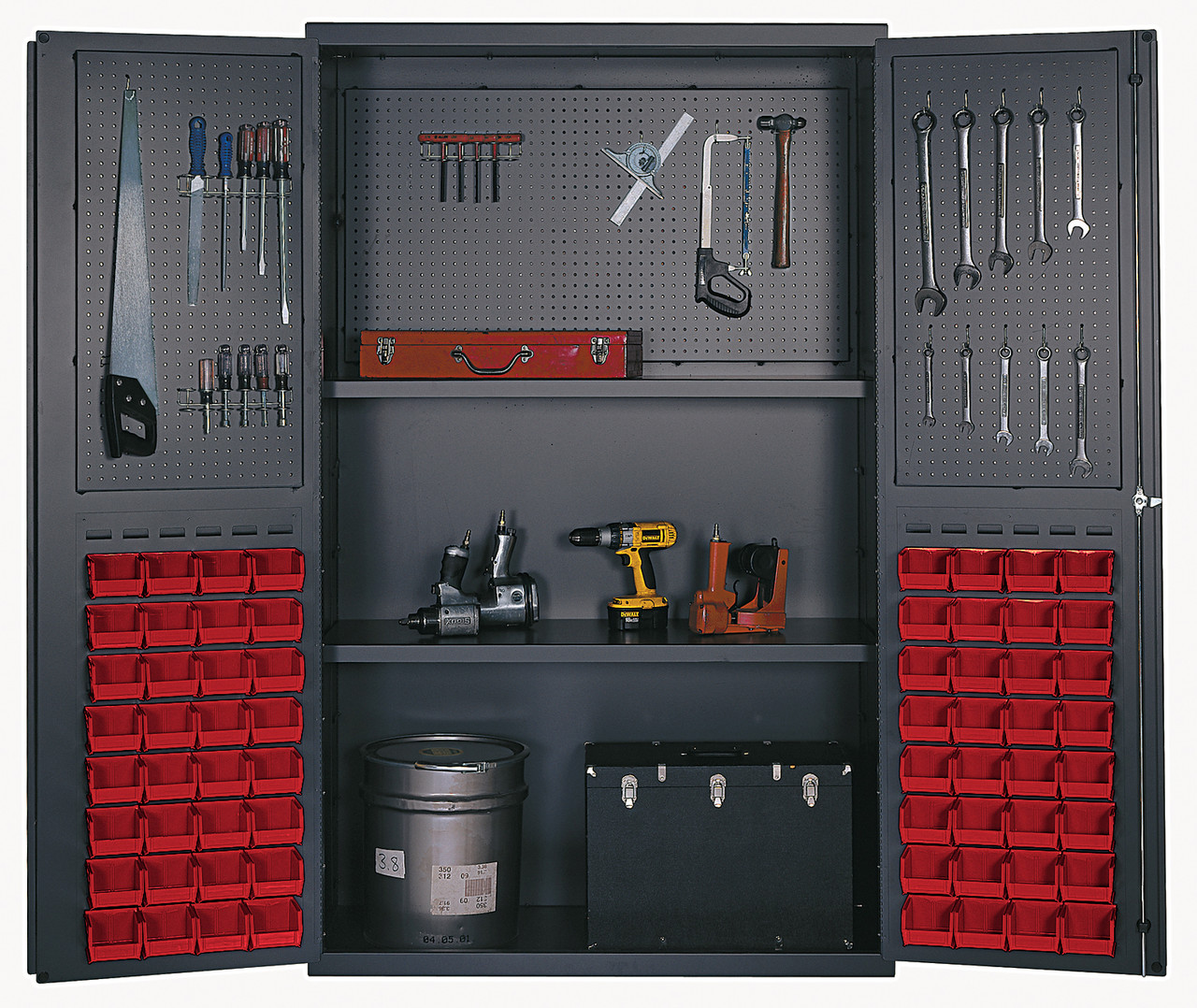 Heavy-Duty 48" Bin Cabinet, 48"W x 24"D x 78"H, 400 lb. capacity per interior shelf, Beige, Red, Carbon Steel, QSC-BG-4805RD