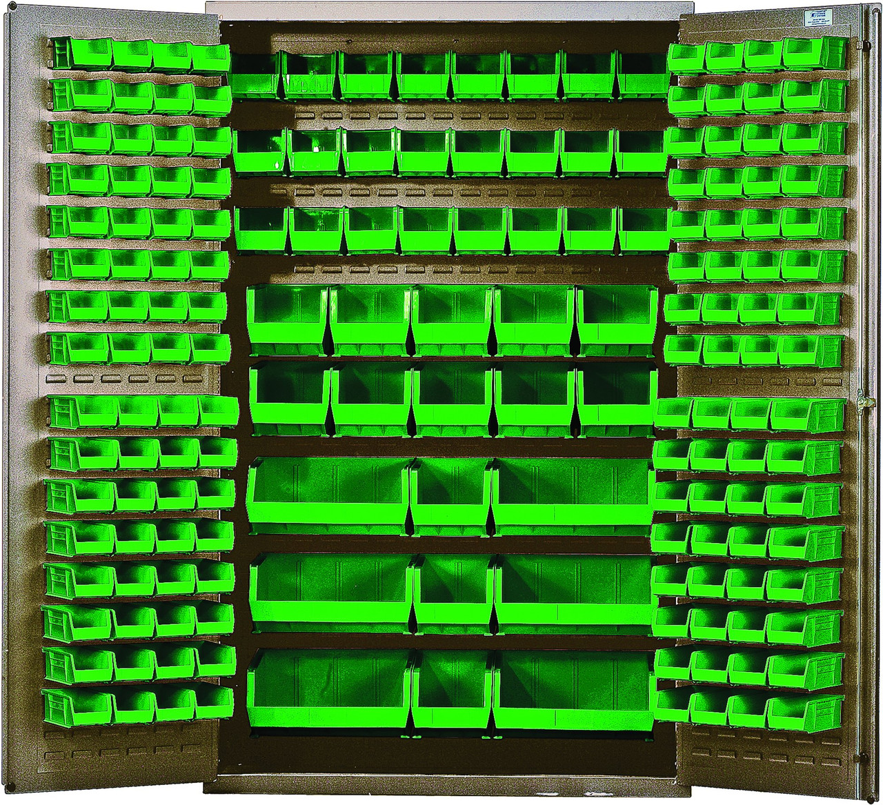 Heavy-Duty 48" Bin Cabinet, 48"W x 24"D x 78"H, 14 gauge all welded construction, Beige, Green, Carbon Steel, QSC-BG-48GN