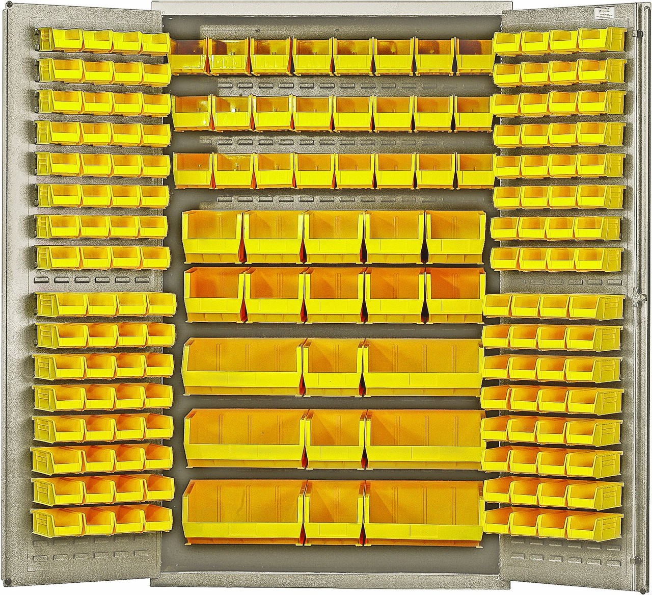 Heavy-Duty 48" Bin Cabinet, 48"W x 24"D x 78"H, 14 gauge all welded construction, Beige, Yellow, Carbon Steel, QSC-BG-48YL
