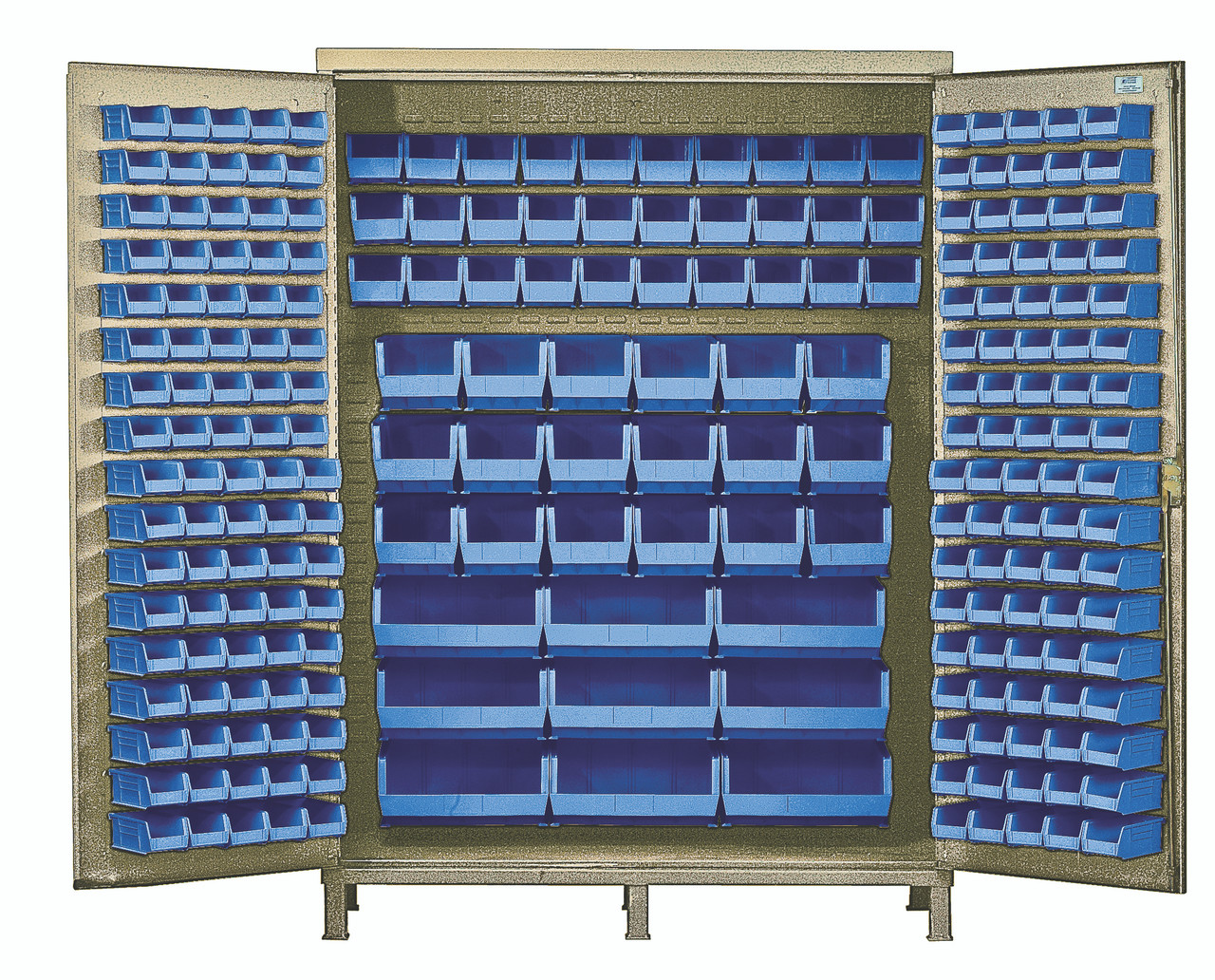 Heavy-Duty 60" Bin Cabinet, 60"W x 24"D x 84"H, 14 gauge all welded construction, Beige, Blue, Carbon Steel, QSC-BG-60BL